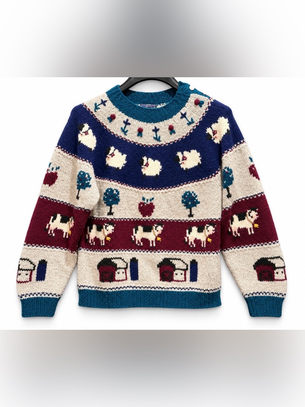Woolrich VTG Farm Fair Isle Cow Sheep Barn Cottage Core Sweater Women’s Wool XL